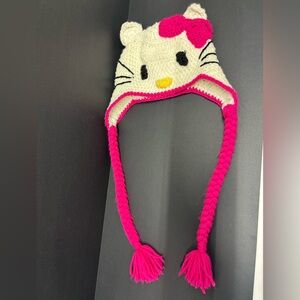 Hello Kitty Hand Crocheted Toboggan w/Pigtails & Tassels